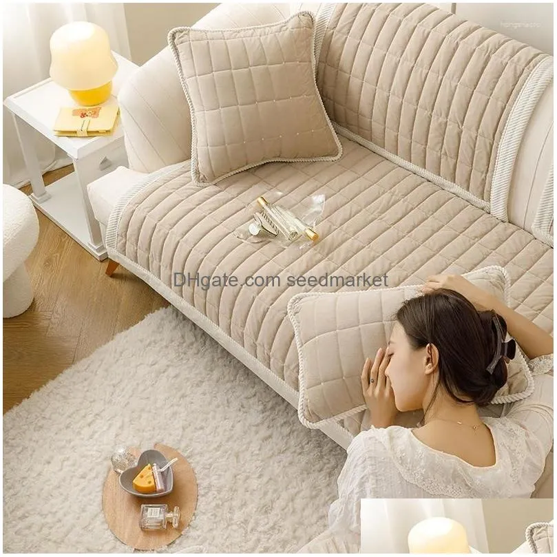 chair covers thicken plush sofa cushion for living room non-slip armrest cloth crystal velvet plaid winter warmth