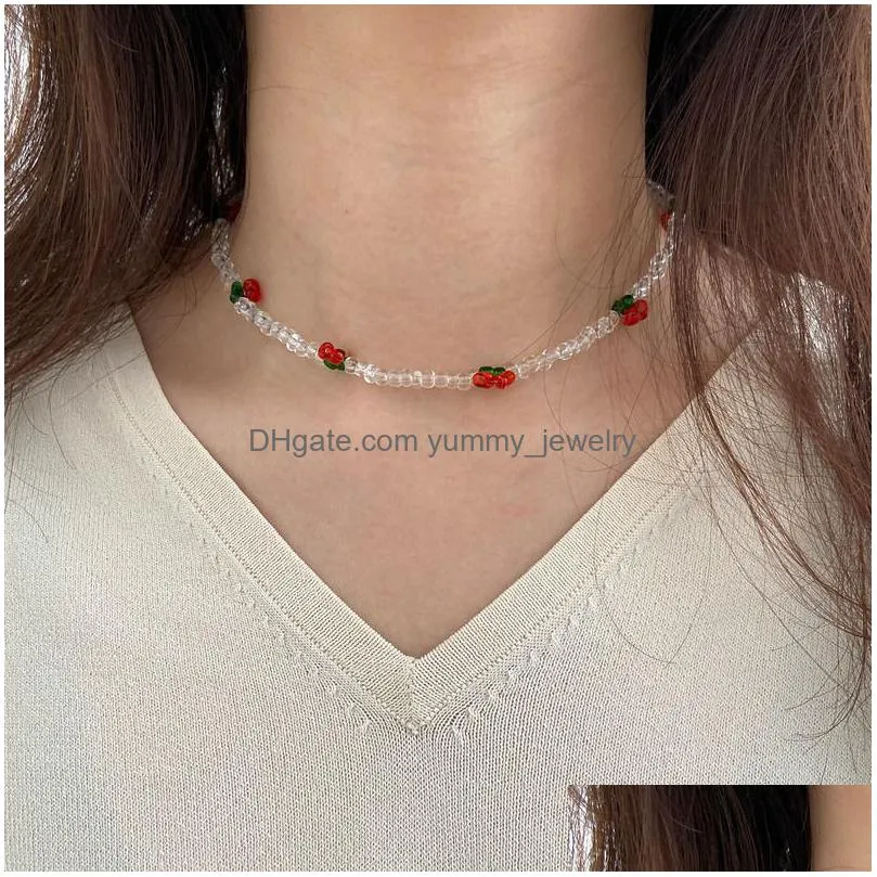 Beaded Necklaces Volaf Cute Bohemia Choker Necklace For Women Handmade Beaded Cherry Seed Bead Jewelry Wife Vne133 Drop Delivery Jewel Dhwlp