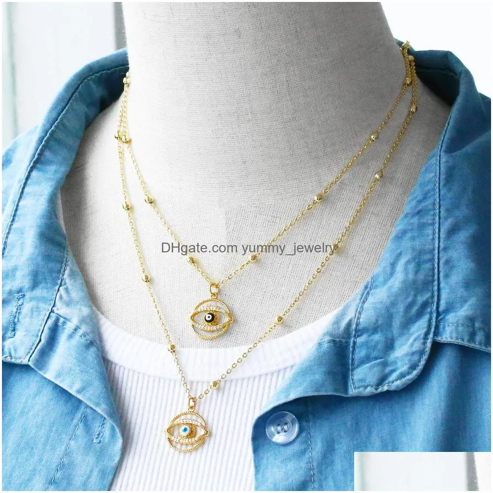 Pendant Necklaces Voleaf Blue Evil Eye Necklaces For Women Crystal Gold Plated Pendant Greek Turkish Jewelry Wholesale Vne107 Drop Del Dh70C