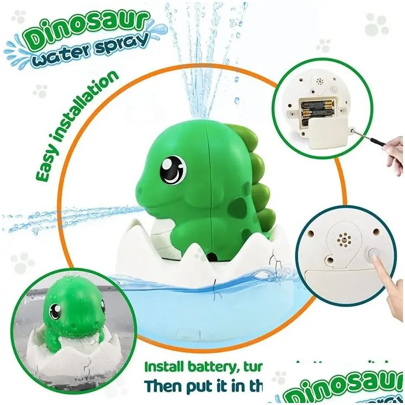 Newest cartoon automatic spray water bath dinosaur bathing toy electric induction sprinkler bathtub shower dinosaur toy for kids