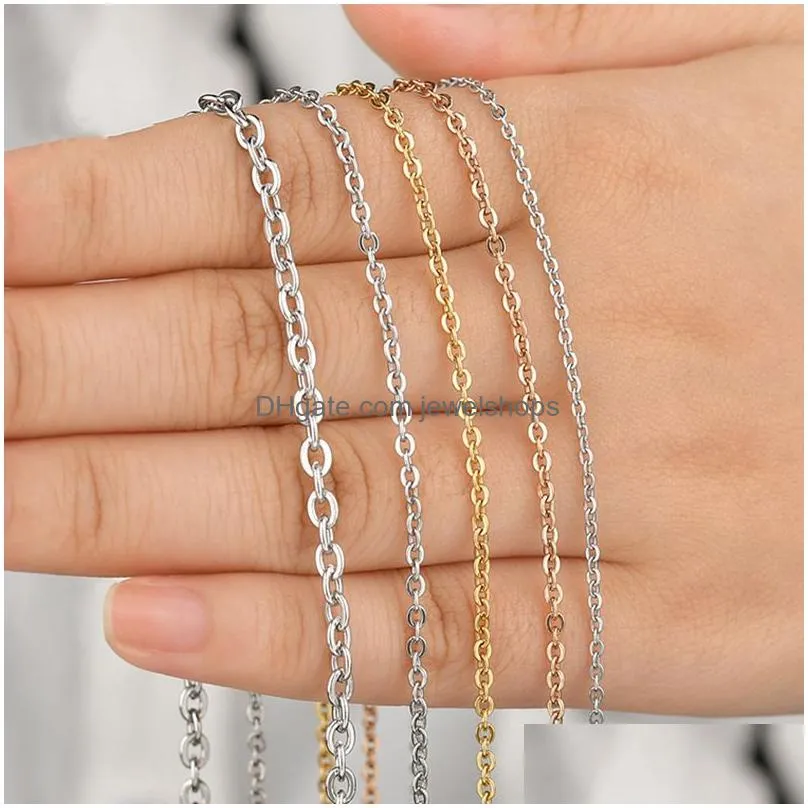 Chains Titanium Steel Rolo Link Chains Necklaces Gifts 18K Gold Plated Fashion Simple Design Women Never Fade O Chain Fit For Pendant Dhkp8