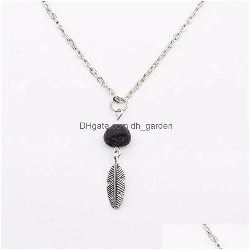 Pendant Necklaces 4 Styles Natural Black Lava Stone Necklace Sier Gold Color Heart Aromatherapy  Oil Diffuser For W Dhgarden Dhp1C