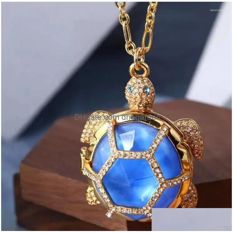 pendant necklaces csxjd luxury fashion necklace high quality copper blue gem can be opened tortoise long