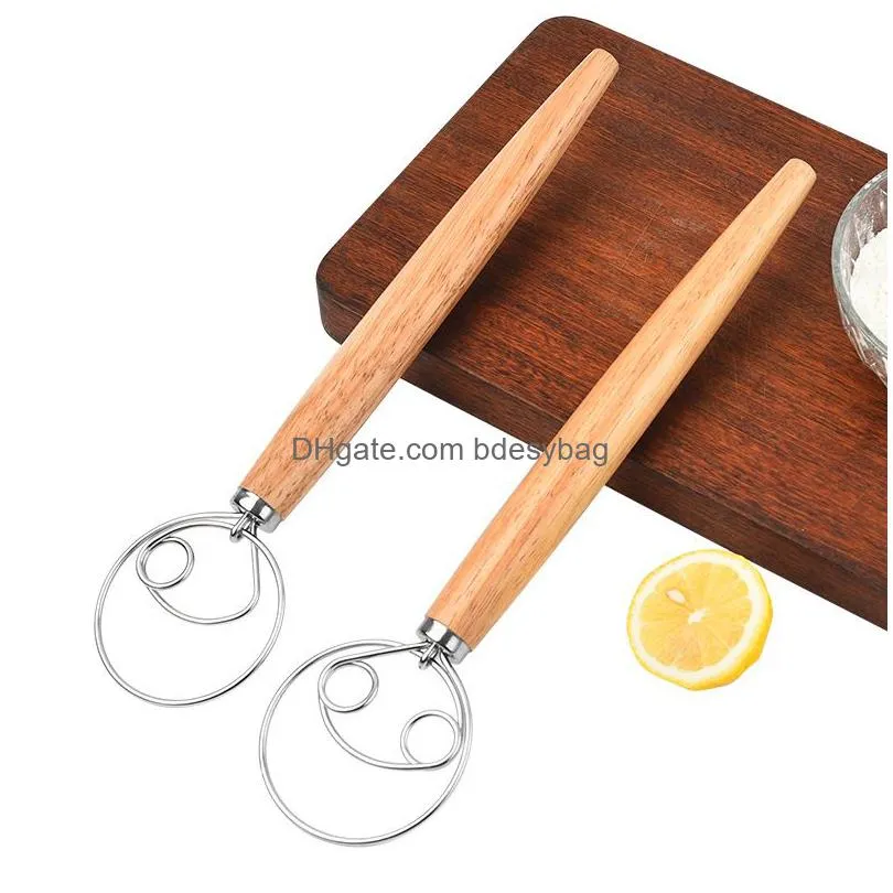 egg cream flour stirring stick stainless steel coil dough mixer wooden handle stirring stick home baking assistant lx5279