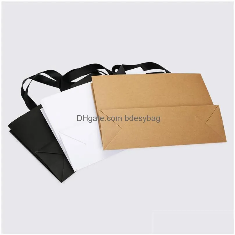 high quality balck white kraft paper bag with handle wedding party bag fashionable cloth shoes gift paper bags wholesale lx2976