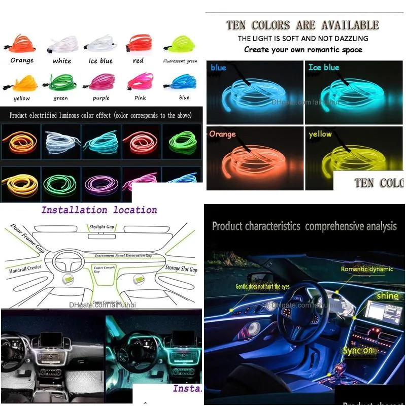 Hid Xenon Kits Strips Led Light Interior Decorativeve El Wiring Neon Strip For Car Flexible Ambient Usb Atmosphere Diode 1M/2M//5Led Dhgfr