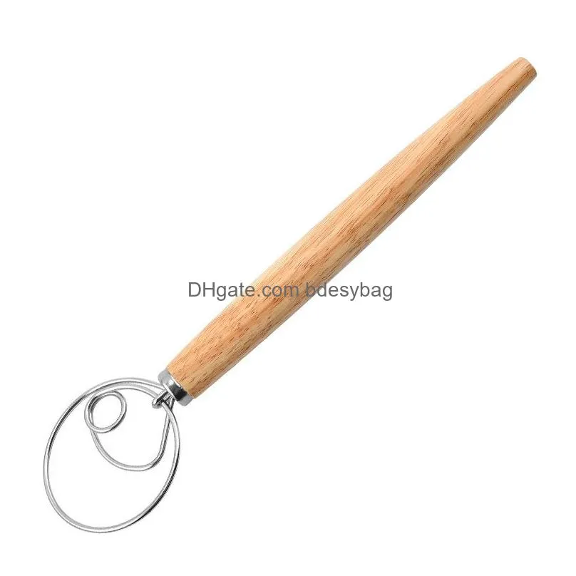 egg cream flour stirring stick stainless steel coil dough mixer wooden handle stirring stick home baking assistant lx5279