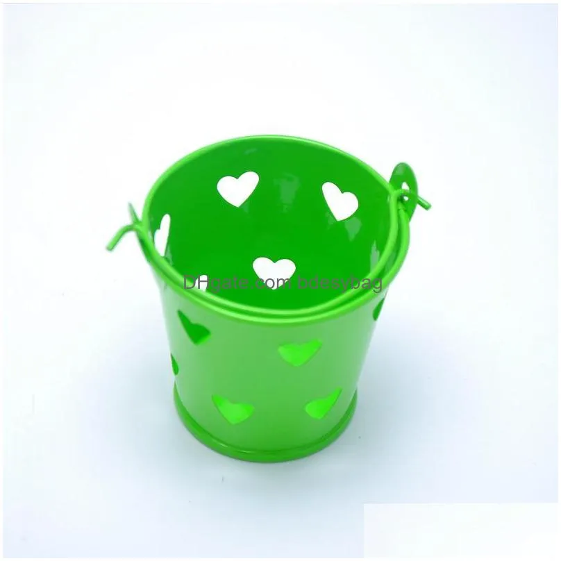 colorful mini metal bucket heart hollow out tin pails wedding candy pails birthday baby shower party gift favors za1379