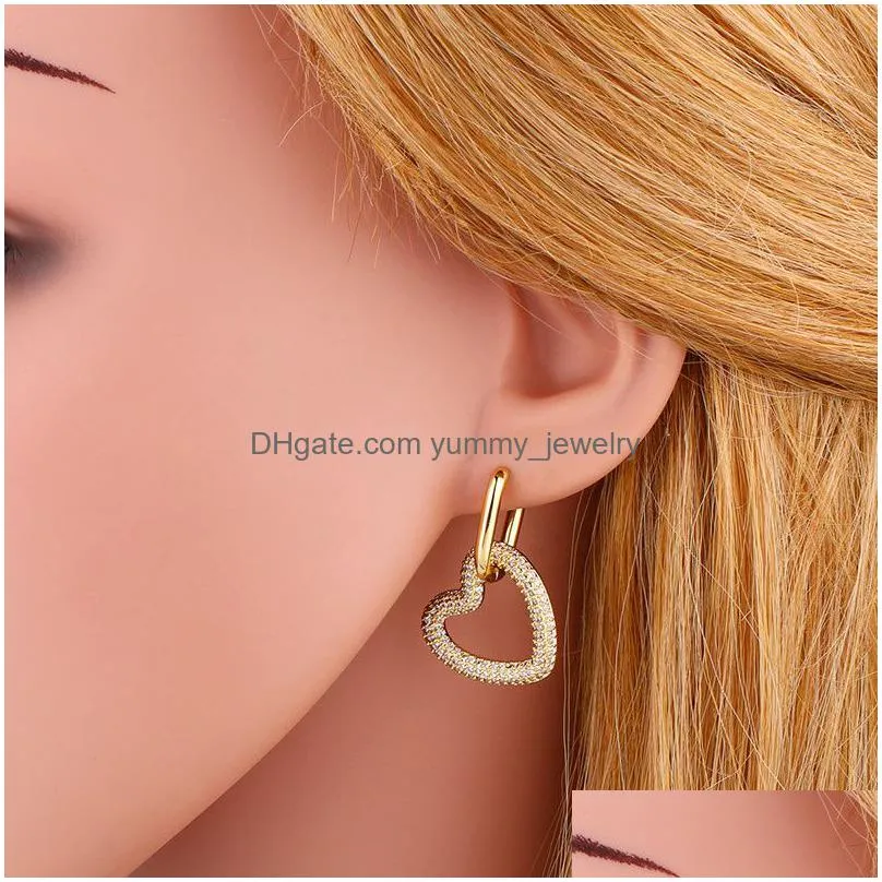 Stud Voleaf Copper New Heart Hoop Earrings Fashion Diamond Gold Plated Geometric Charm Jewelry 2023 Vea110 Drop Delivery Jewelry Earri Dhnri