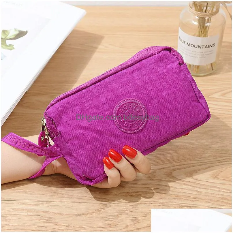women zipper canvas long 3 layer purse clutch coin phone money wallet card key holder makeup bag evening handbag lx4944