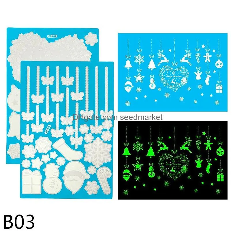 wall stickers 2pcs christmas window elk snowflake luminous for home shop ornaments xmas year decor noel gifts 220919