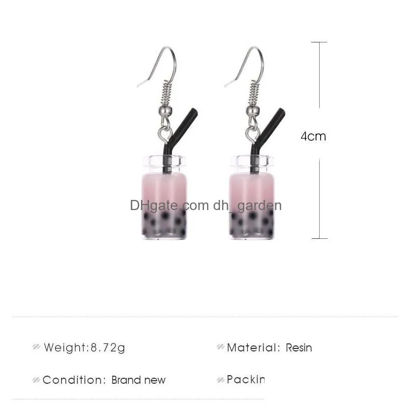 dangle chandelier cute pearl milk tea drop earrings for women simple multicolor drink bottle resin korean trend jewelry fun girl