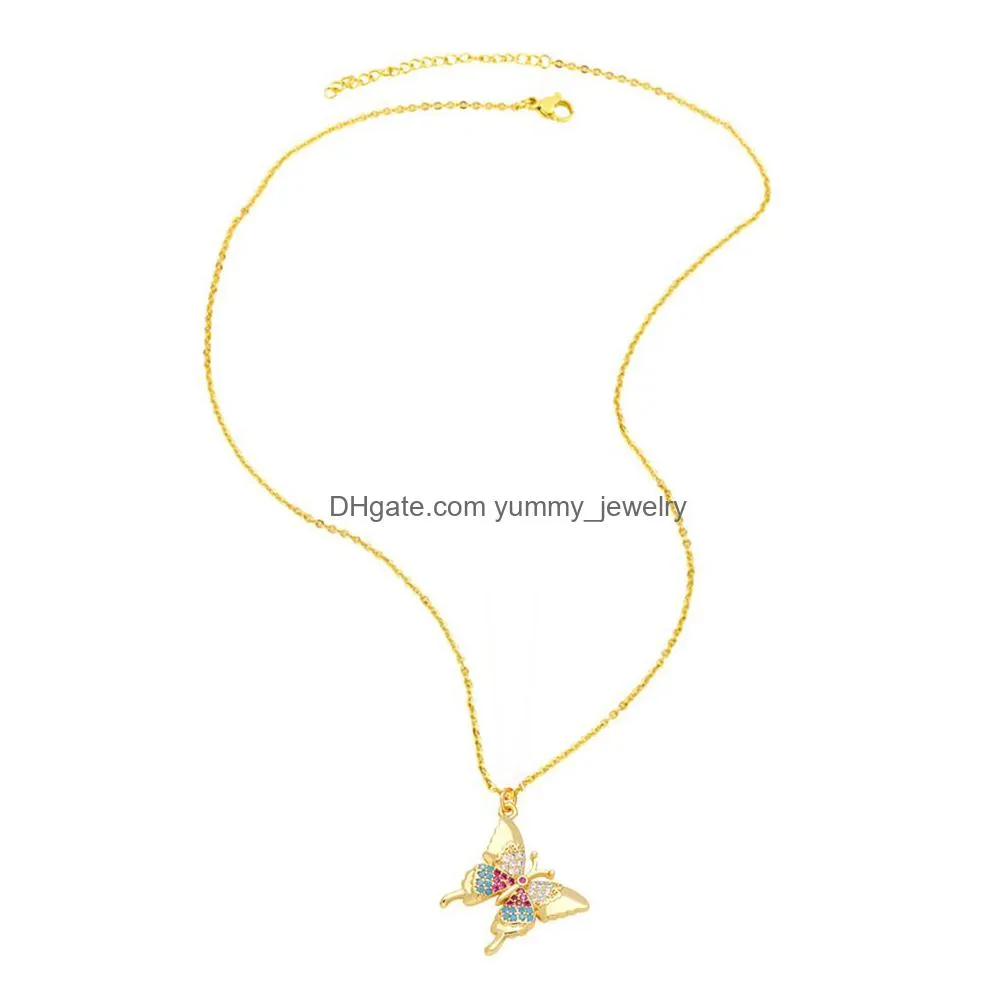 Pendant Necklaces Colorf Zircon Butterfly Bee Dragonfly Pendant Necklace Fashion Cubic Zirconia Gold Chain Jewlery Drop Delivery Jewel Dheyi