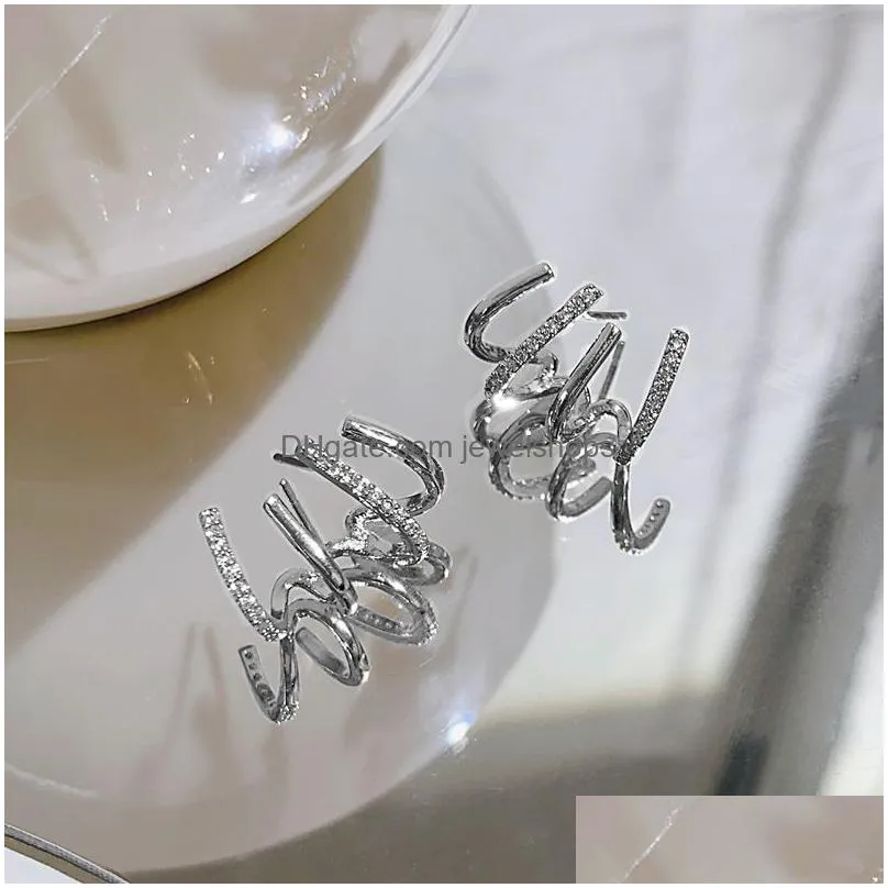Stud Hypoallergenic Studs Fashion Four Claw Earrings Crystal Rhinestone 925 Sier Needle Bling Party Street Statement Earring Gifts For Dhwb3