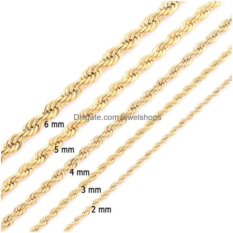 Chains High Quality Gold Plated Rope Chain Stainless Steel Necklace For Women Men Golden Fashion Twisted Chains Jewelry Gift 2 3 4 5 6 Dhn1D