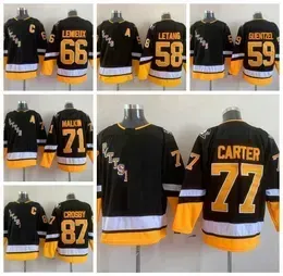 Mens 2022 New Alternate Black #77 Jeff Carter Hockey````Jerseys 87 Crosby 71 Malkin 59 Guentzel 58 Letang 66 Lemieux Stitched Shirts S-XXXL