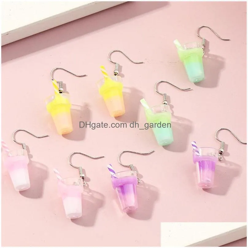 dangle chandelier arrivals 2021 trend cute drop earrings for kids girls milk tea drink jewelry fashion ladies personality bijoux
