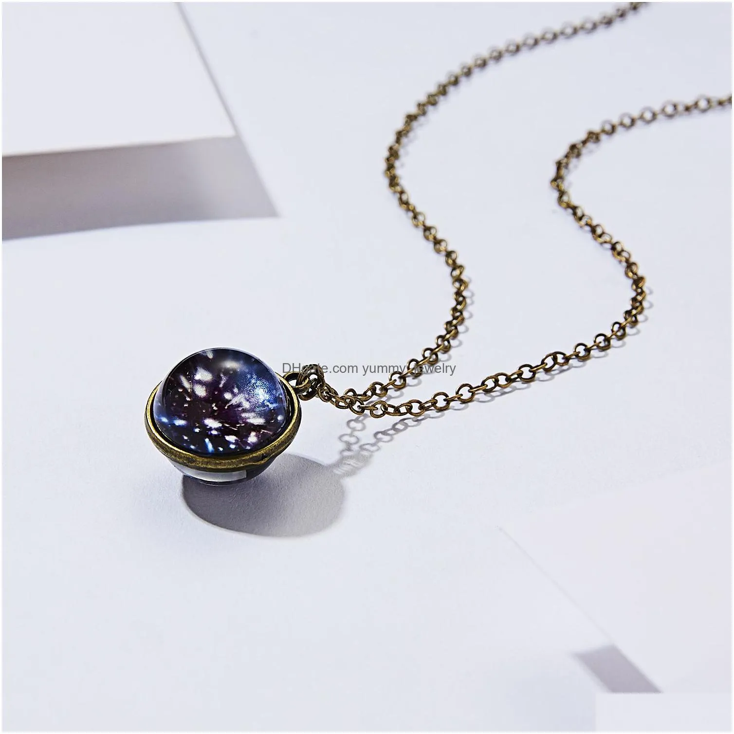 Pendant Necklaces Voleaf Fancy Starry Moon Earth Planet Pendant Necklace Round Glowing In The Dark Glass Ball Women Jewelry For Girl G Dh5F9