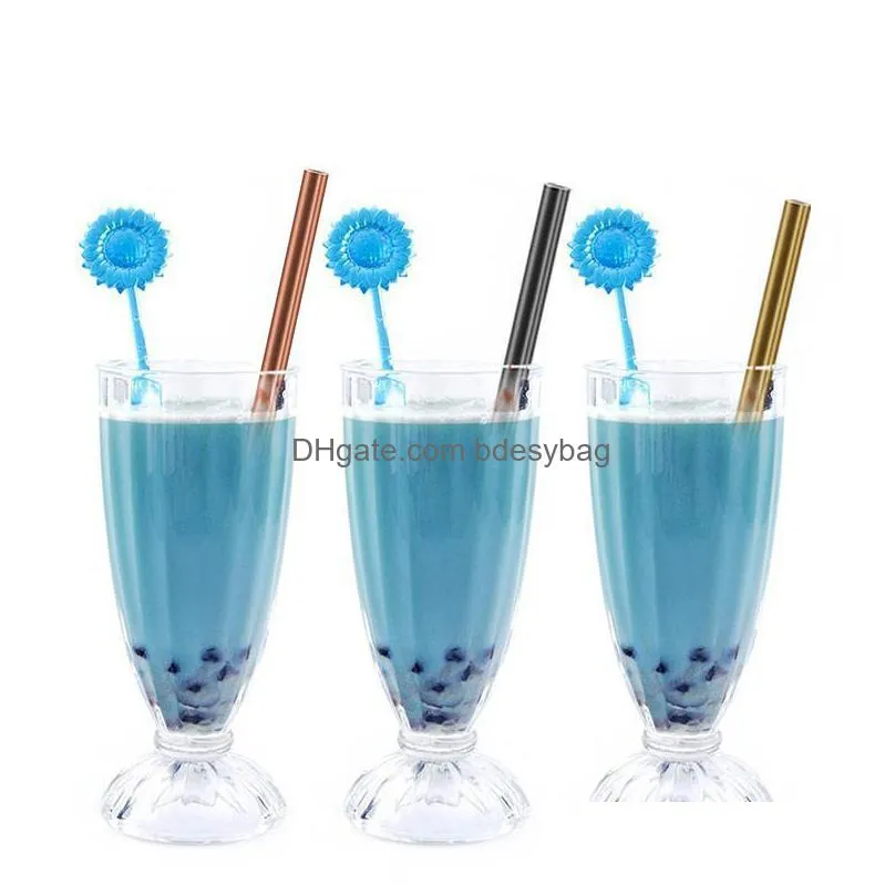 eco friendly reusable straw 304 stainless steel straw metal smoothies drinking straws set with brush bag factory wholesale lzj0212