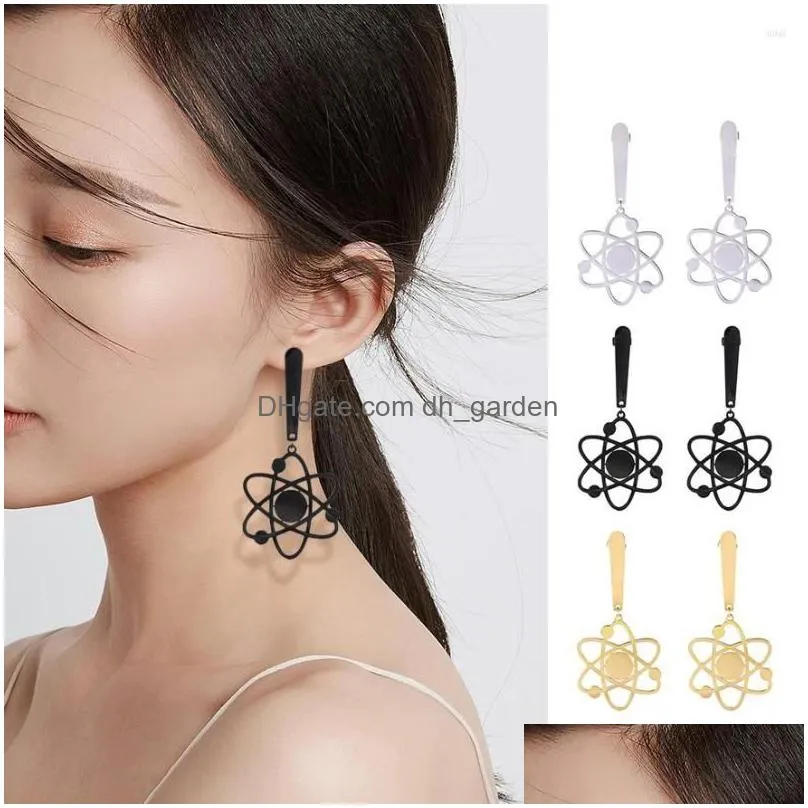 dangle earrings atom pendant drop the bigbang theory physics chemistry stainless steel black gold color earring gift for women
