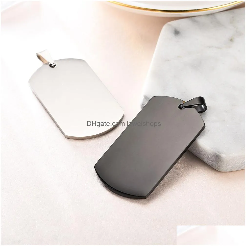 Pendant Necklaces Blank Rec Pendant Fit Link Bead Chain Stainless Steel Military Army Dog Tags Gold Black Blue Laser Engravable Metal Dhrq3