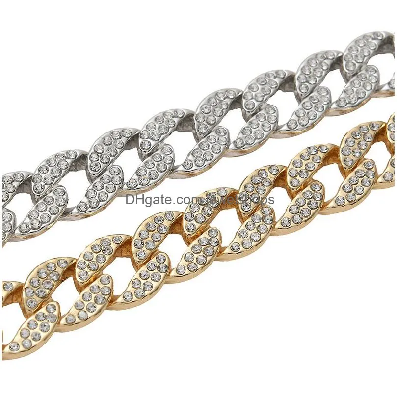 Chains 15Mm  Cuban Link Chain Necklaces 30 16 18 20 22 24Inches 18K Gold Plated Iced Out Bling Rhinestone Chains Sier Rose Fashio Dhabx