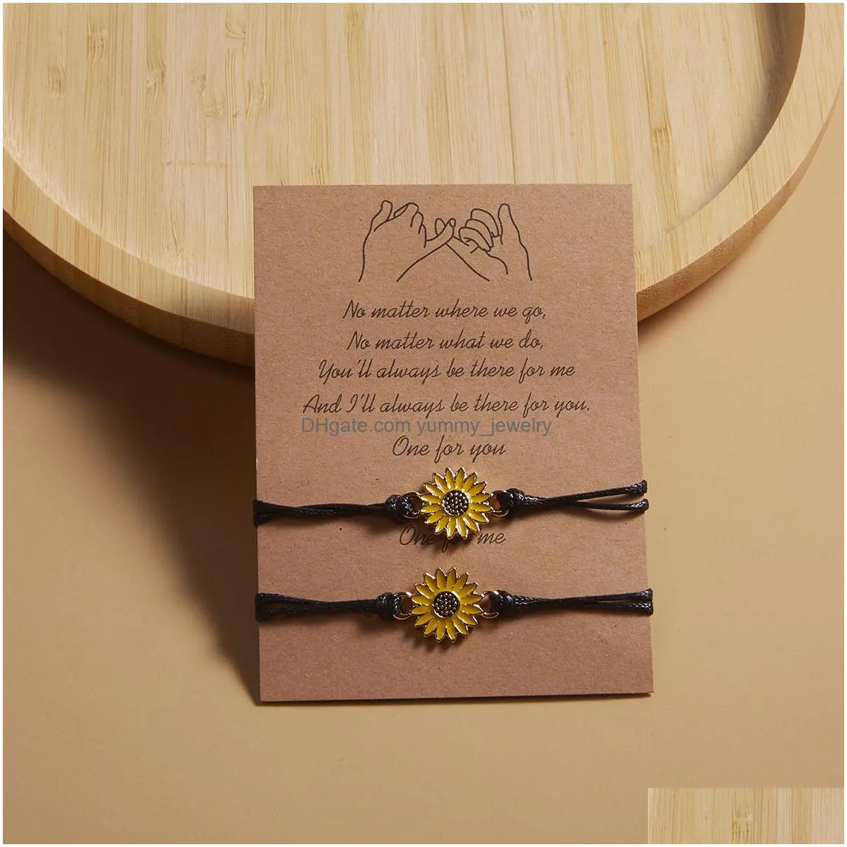 Charm Bracelets Voleaf Heart Sunflower Yinyang Sun Bracelets Set Handmade Knitted Adjustable For Couple Friendship Jewelry Vbr133 Drop Dhghv