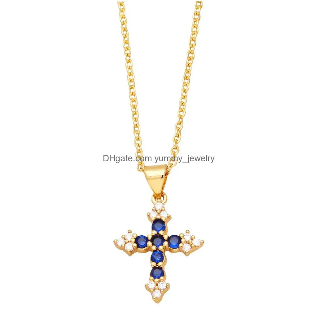 Pendant Necklaces Voleaf Relius Cross Necklaces For Men Cz Genunine Gold Plated Copper Trendy Rainbow Christianity Jewelry Vne111 Drop Dhrsd