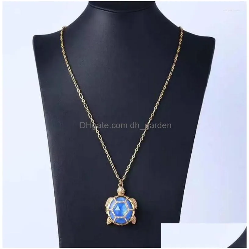 pendant necklaces csxjd luxury fashion necklace high quality copper blue gem can be opened tortoise long