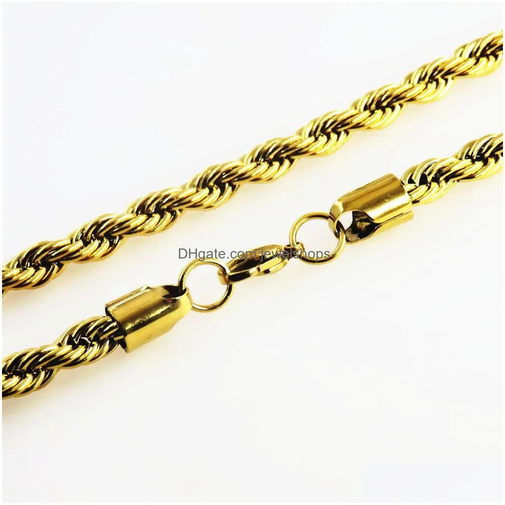 Chains 18K Gold Plated Rope Chain Stainless Steel Necklace For Women Men Golden Fashion Design Twisted Chains Hip Hop Jewelry Gift 2 3 Dh6Yt