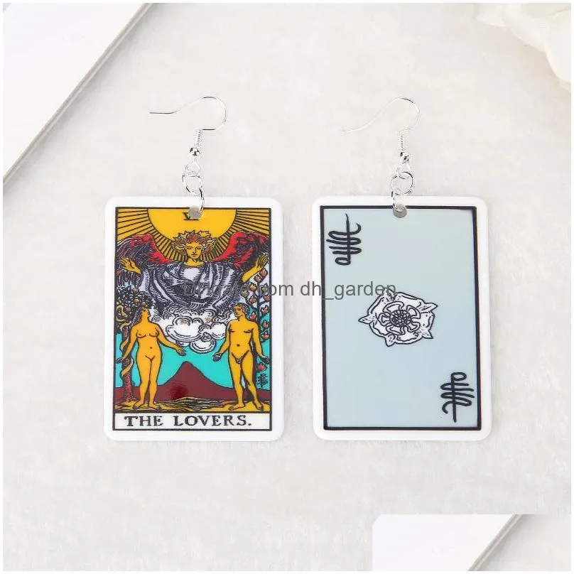 dangle chandelier 1pair tarot deck card drop earring 57x37mm flatback crafts sun moon star and lovers divination board charms fashion
