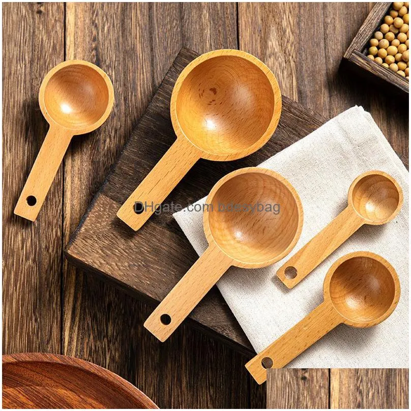 5 size beech wood measuring spoon coffee condiment salt sugar powder scoop kitchen gadgets wholesale lx5097