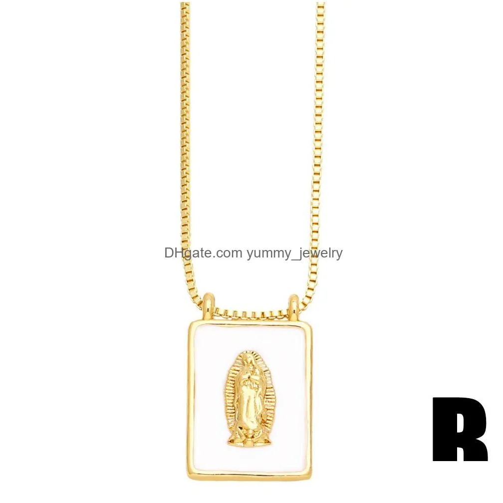 Pendant Necklaces Gold Plated Square Plate Fe Vrigin Mary Cross Necklace Luxury Jewelry For Wholesale Drop Delivery Jewelry Necklaces Dhrb6