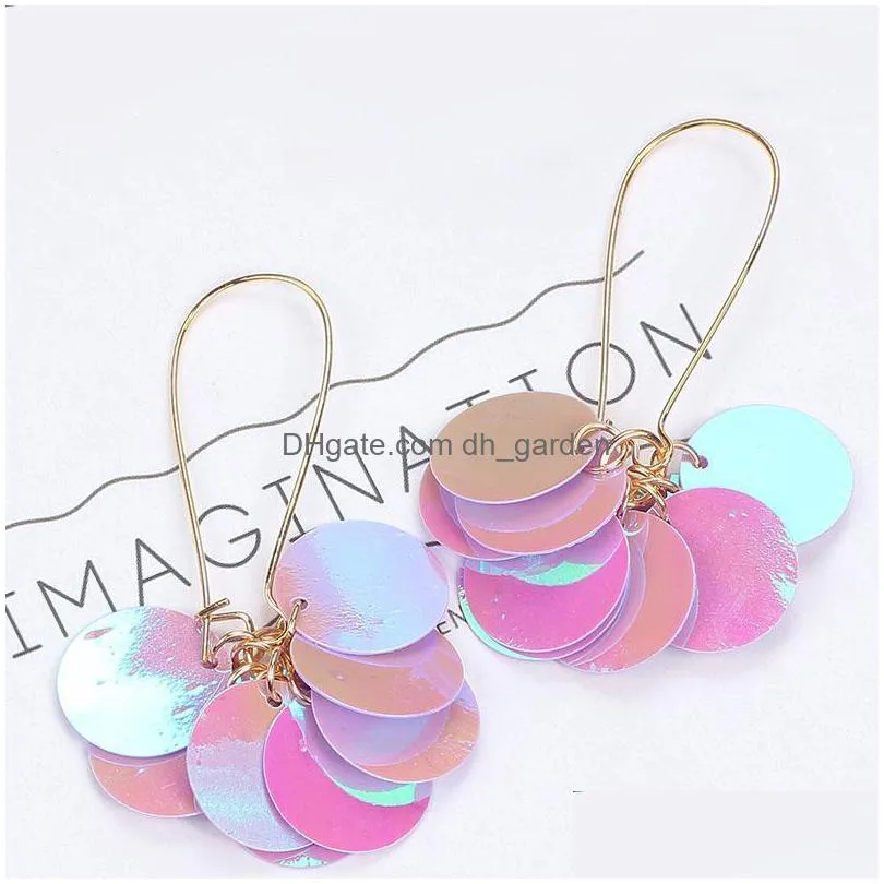 dangle chandelier lovoacc multiple korean laser purple color sequin earrings for women simulated pearl yarn glitter circle flower