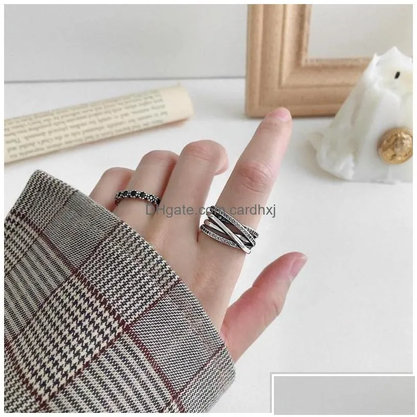 Band Rings Sier 925 Sterling Sier Open Size Rings Vintage Cz Zircon Mti Layer Ring For Women Handmade Finger Drop Delivery Jewelry Fin Dhj0H