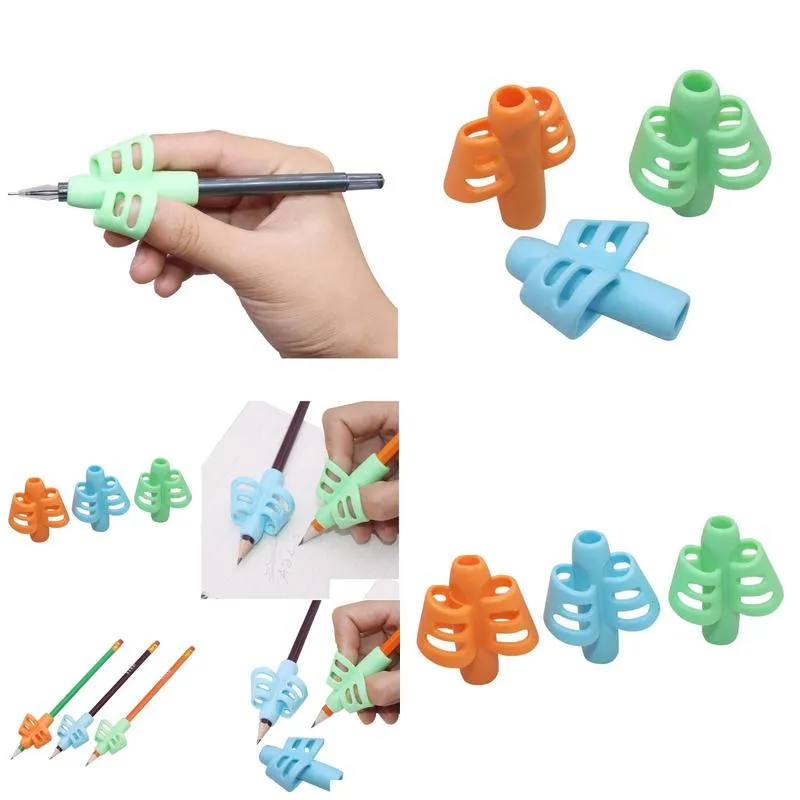 Refills Wholesale Pen Grips Two-Finger Sile Three-Color Mixing Student Stationery Writing Posture Corrector Pencil Er Love Drop Delive Dhuqo