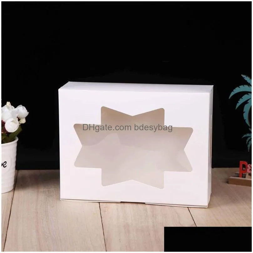 white brown kraft paper box with creative window gift box carton packaging cookie macaron boxes wedding gift boxes lx4524
