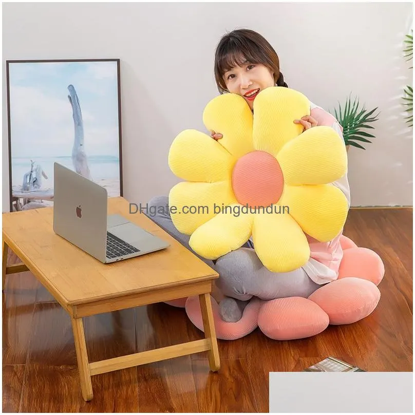 Cushion/Decorative Pillow Daisy Flower Shaped Office Cushion Computer Sun Tatami Petal Pillow Wholesale Drop Delivery Home Garden Home Dhmfs