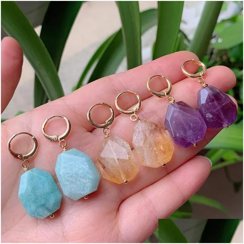 dangle chandelier healing jewelry natural quartz stone earrings for women ear loop nuggets drop amethysts amazonite citrines pink