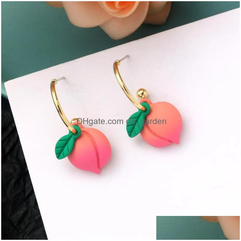 dangle chandelier 2021 pink peach earrings short fashion ear jewelry fruit series for women