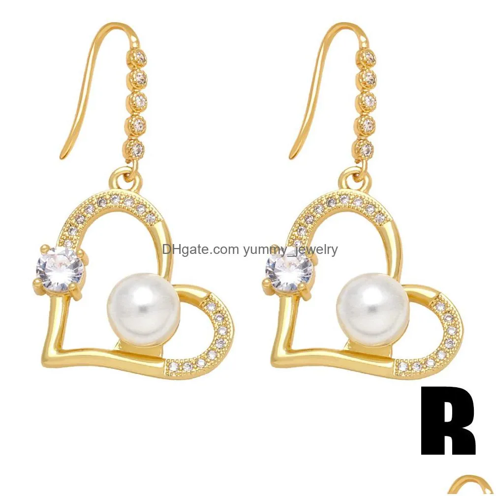 Charm Voleaf Copper Heart Shaped Pearl Earrings For Women Gold Plated Cubic Zirconia Jewelry Flower Lover Gift Vea112 Drop Delivery Je Dhbu5