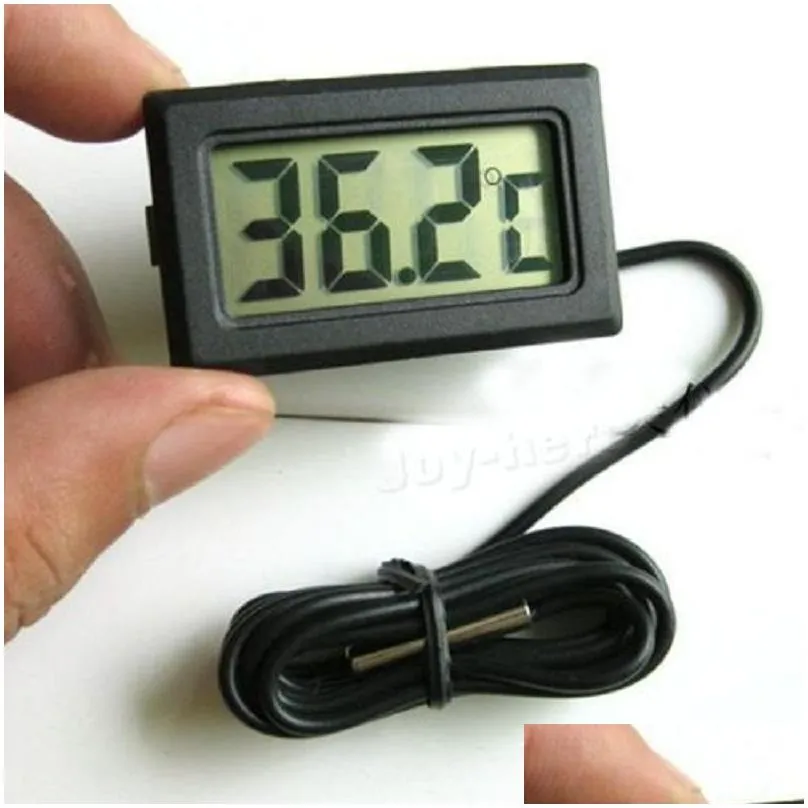 Temperature Instruments Wholesale 1000Pcs/Lot Brand New Mini Small Digital Lcd Electronic Thermometer Combo Sensor Wired Aquarium Fish Dhb3Z