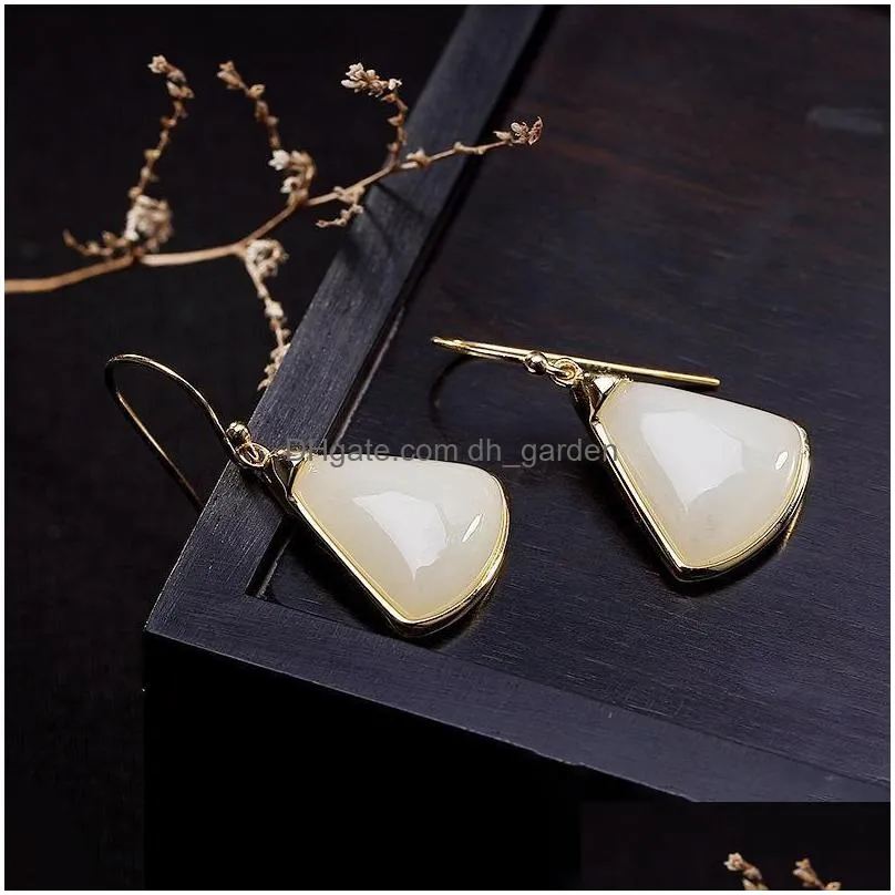 dangle chandelier designer original gilt craft natural hetian jade geometric earrings simple retro exquisite ladies silver jewelry