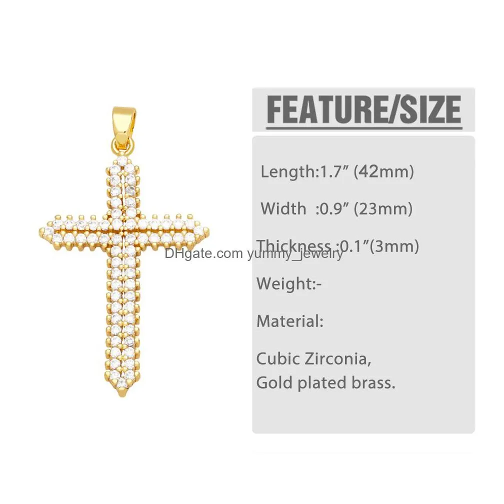 Charms Trendy Big Rainbow Crystal Cross Pendant For Necklace Diy Copper Gold Plated Crucifix Jewelry Making Supplies Pdtb180 Drop Deli Dhw6Y