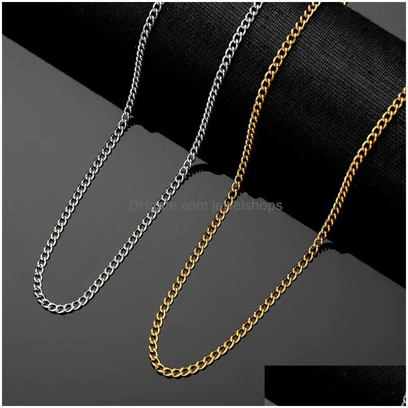 Chains 2. Basic Curb Link Chains Not Fade Necklace Diy 304 Stainless Steel 18K Gold Plated Black Choker Necklaces Fashion Punk Desi Dhxob