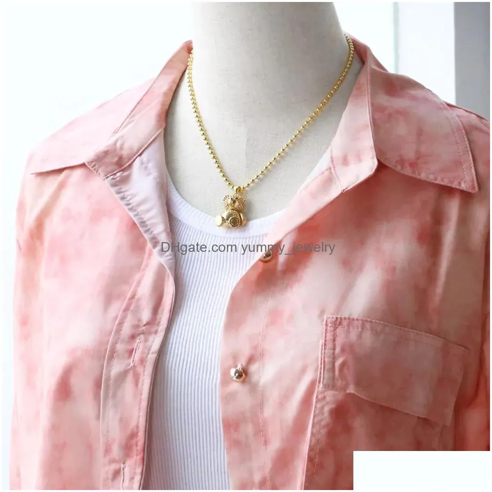 Pendant Necklaces Chunky Gold Plated Bear Necklaces For Women Fuchsia Crystal Teddy Animal Cz Jewelry Friends Gifts Nkep53 Drop Delive Dhhby