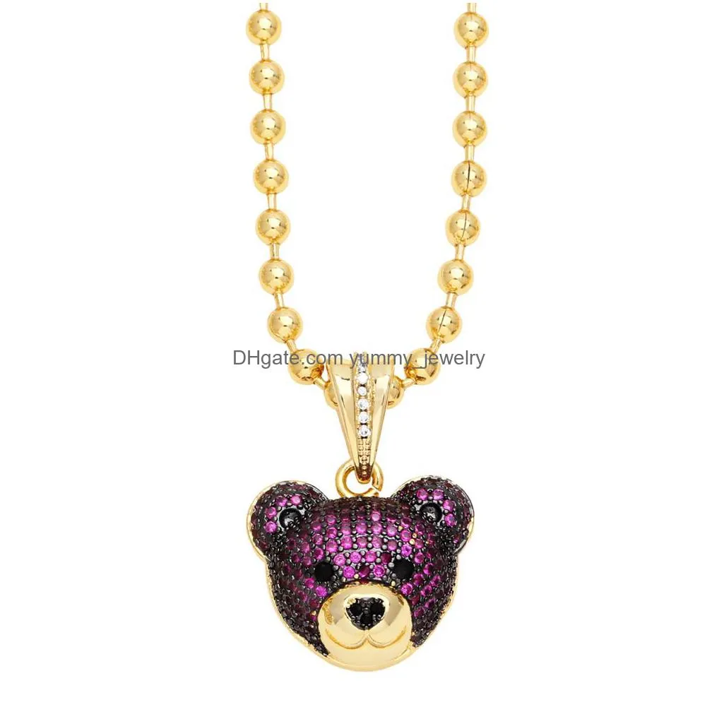 Pendant Necklaces Hip Hop Bear Necklace For Female Gold Plated Brass Cute Animal Jewelry Drop Delivery Jewelry Necklaces Pendants Dhr0Y