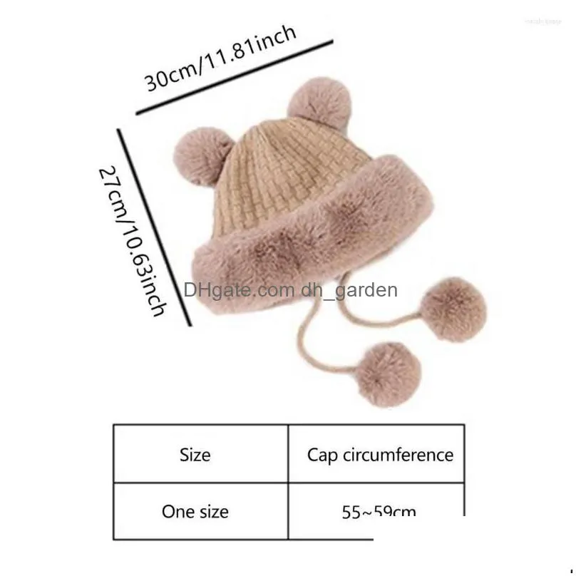 berets winter beanie hats for women warm knit bear with 4 pompoms and wide faux fur brim cold days daily life wear