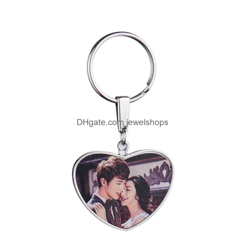 Key Rings Diy Sublimation Blank Keychain Ring Round Heart Rec Pendant Kids Lover Gift Double-Sided Heat Transfer Printing Po Personali Dh8Bt