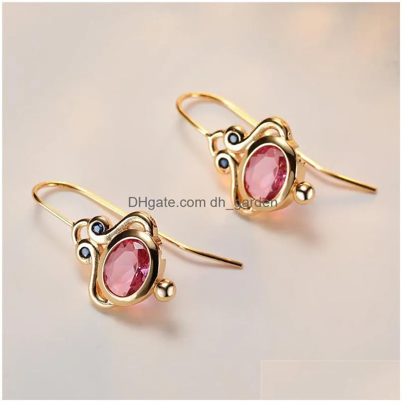 dangle chandelier charm crystal wedding earrings antique red oval stone drop vintage fashion yellow gold color for women